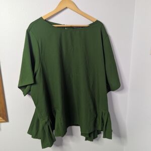 Eloquii Deep Green Ruffle‎ Hem Blouse Top, Size 28